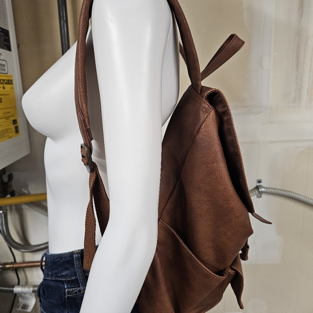 Universal Thread Brown Rucksack Style Faux Leather Flap Closure Backpack - Picture 2 of 12